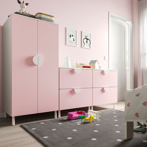 PLATSA/SMÅSTAD çocuk dolap kombinasyonu, beyaz-pembe, 180x57x133 cm