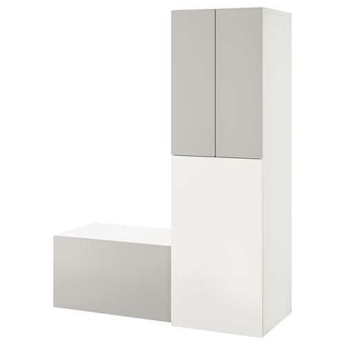 SMÅSTAD çocuk dolap kombinasyonu, beyaz-gri, 150x57x196 cm, banklı