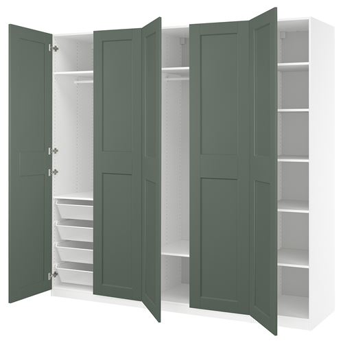 PAX/GRIMO PAX gardırop, beyaz-gri-yeşil, 250x60x236 cm
