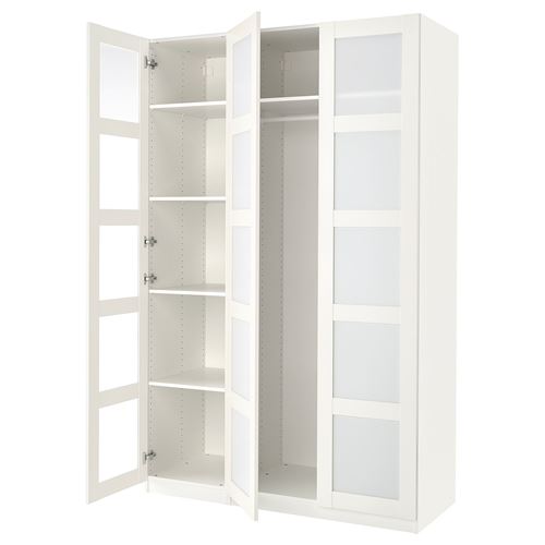 PAX/BERGSBO PAX gardırop, beyaz-buzlu cam, 150x60x236 cm