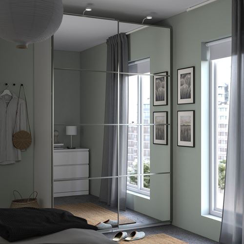 PAX/AULI PAX sürgü kapaklı gardırop, beyaz-aynalı cam, 150x66x236 cm