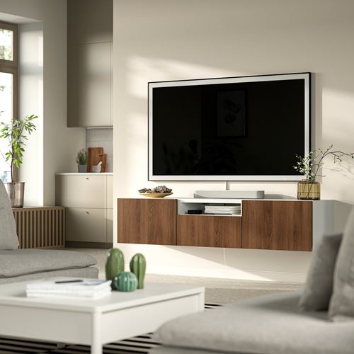 BESTÅ tv sehpası, beyaz-ceviz görünüm, 180x42x39 cm, LAPPVIKEN