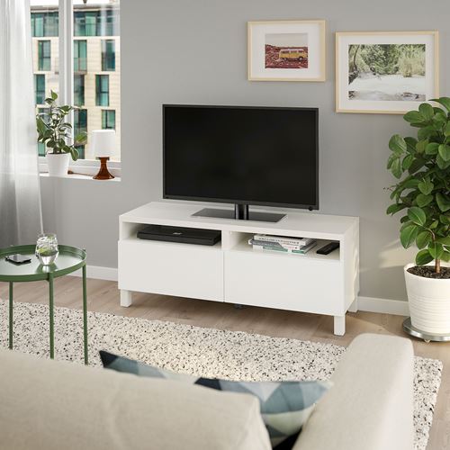 BESTÅ tv sehpası, beyaz, 120x42x48 cm, LAPPVIKEN, çıt çıt raylı