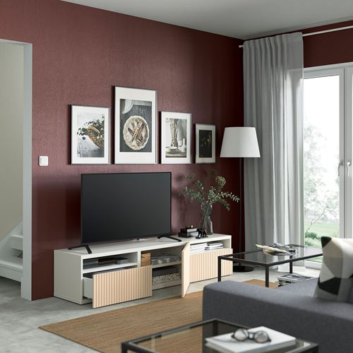 BESTÅ tv sehpası, beyaz-huş kaplama, 180x42x39 cm, BJORKOVIKEN, fren raylı