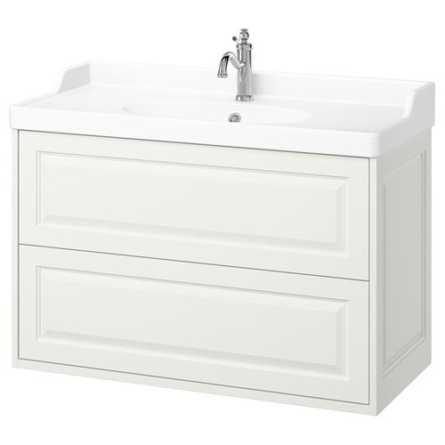 TÄNNFORSEN/RUTSJÖN lavabo dolabı kombinasyonu, beyaz, 102x49x74 cm, HAMNSKAR batarya