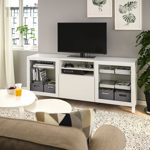 BESTÅ tv sehpası, beyaz, 180x42x74 cm, LAPPVIKEN/SINDVIK, fren raylı