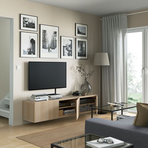 BESTÅ tv sehpası, ağartılmış meşe görünümlü, 180x42x38 cm, LAPPVIKEN