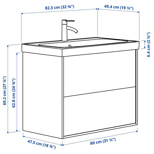 TÄNNFORSEN/ORRSJÖN lavabo dolabı kombinasyonu, beyaz, 82x49x69 cm, HAMNSKAR batarya