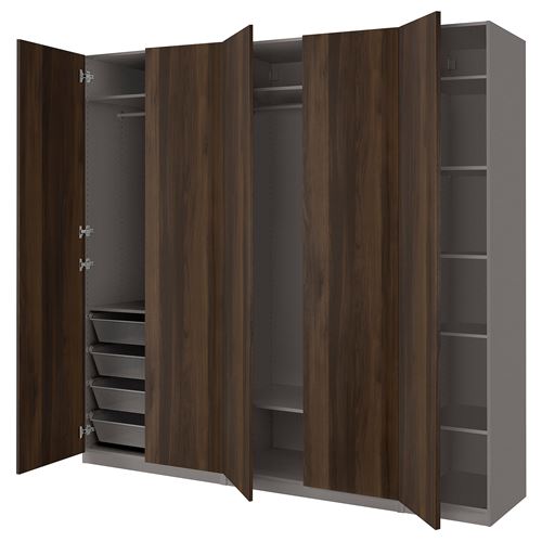 PAX/STORKLINTA PAX gardırop, koyu gri-koyu kahve boyalı meşe görünümlü, 250x60x236 cm