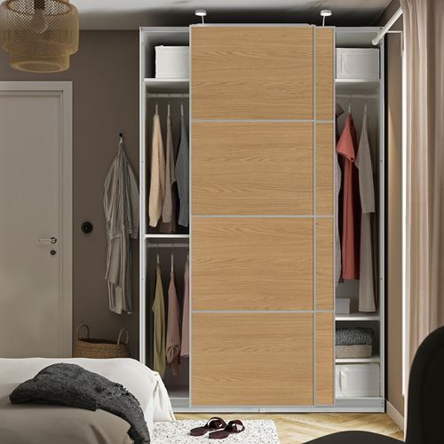 PAX/MEHAMN PAX sürgü kapaklı gardırop, beyaz-meşe görünümlü, 150x66x236 cm