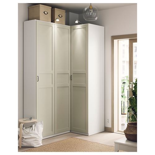 PAX/FLISBERGET PAX köşe gardırop, beyaz-açık bej, 160/88x236 cm