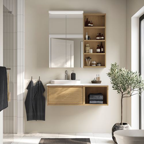 HAGAÅN açık banyo alt dolabı, meşe görünümlü, 40x48x33 cm