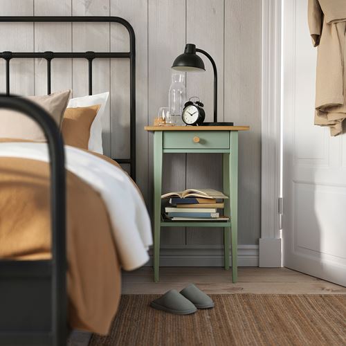 HEMNES komodin, gri-yeşil-açık kahverengi boyalı, 46x35 cm