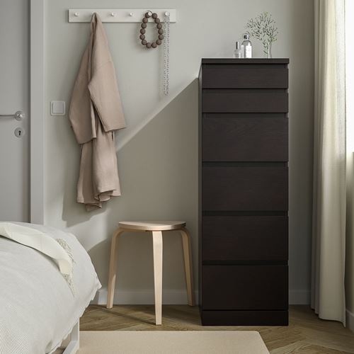 MALM 6 çekmeceli şifonyer, venge, 40x123 cm, aynalı