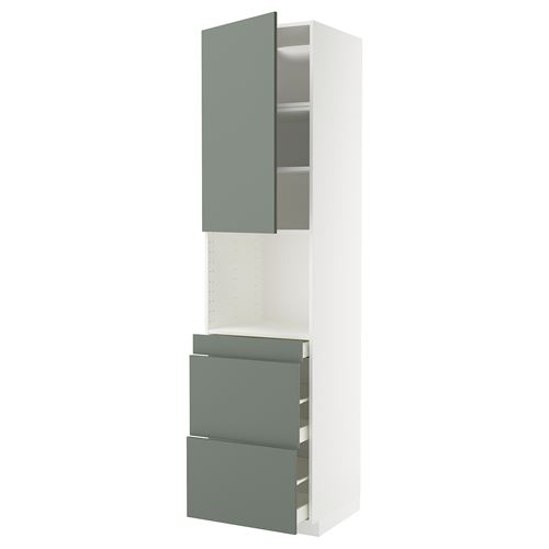METOD/MAXIMERA mikrodalga fırın boy dolabı, NICKEBO mat gri-yeşil, 60x60x240 cm, 1 kapaklı, 3 çekmeceli ve 2 raflı