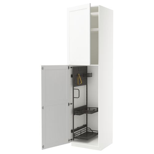 METOD temizlik dolabı, ENKÖPING beyaz-koyu gri, 60x60x240 cm, 2 kapaklı ve 1 üst dolaplı