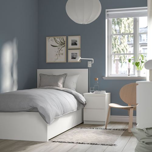 MALM/LINDBÅDEN tek kişilik baza, beyaz, 90x200 cm, 2 çekmeceli