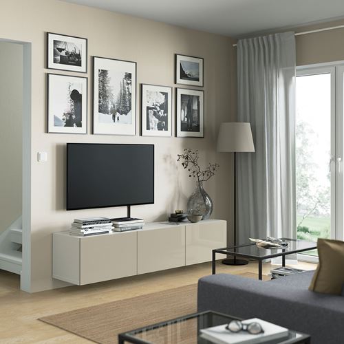 BESTÅ tv sehpası, beyaz-parlak cila-bej, 180x42x38 cm, SELSVIKEN