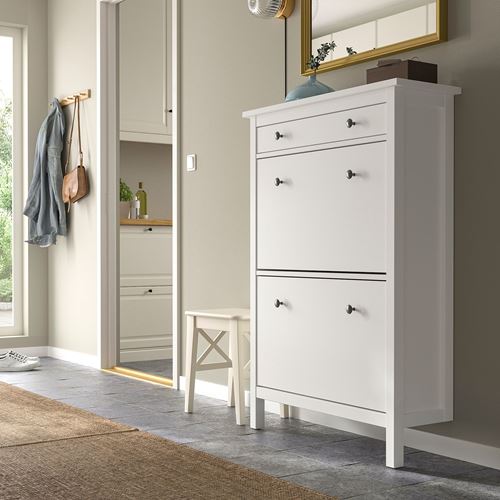 HEMNES ayakkabı dolabı, beyaz, 89x30x127 cm, 2 bölmeli