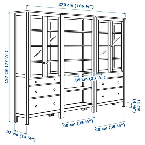 HEMNES vitrin, beyaz vernik-açık kahverengi, 270x197 cm