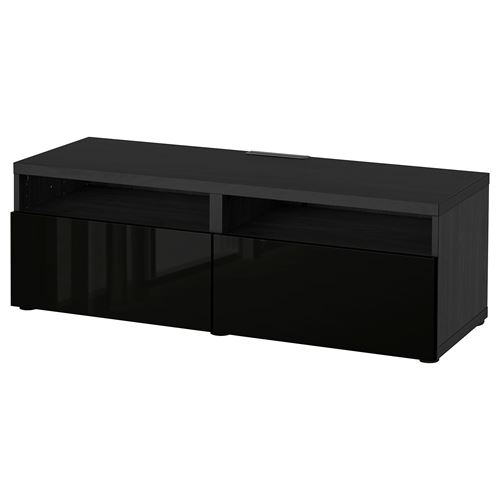 BESTÅ tv sehpası, venge-parlak cila-siyah, 120x42x39 cm, SELSVIKEN, çıt çıt raylı