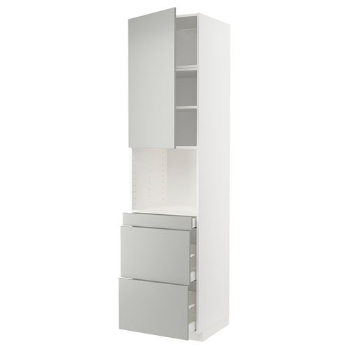 METOD/MAXIMERA mikrodalga fırın boy dolabı, HAVSTORP açık gri-koyu gri, 60x60x240 cm, 1 kapaklı, 3 çekmeceli ve 2 raflı