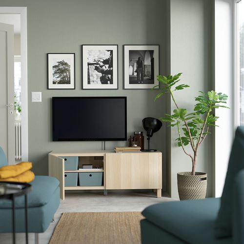 BESTÅ tv sehpası, ağartılmış meşe görünümlü, 120x42x48 cm, LAPPVIKEN, STUBBARP