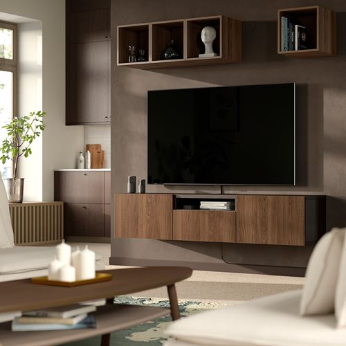 BESTÅ tv sehpası, venge-ceviz görünüm, 180x42x39 cm, LAPPVIKEN, fren raylı