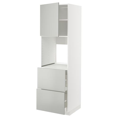 METOD/MAXIMERA fırın boy dolabı, HAVSTORP açık gri-koyu gri, 60x60x200 cm, 1 kapaklı, 2 çekmeceli ve 2 ön panelli