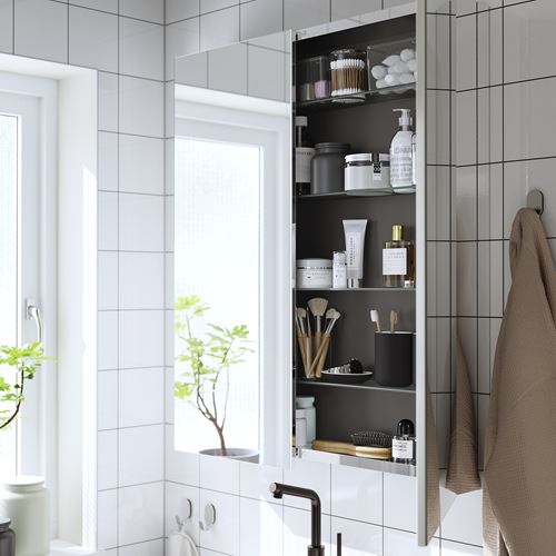 LETTAN banyo duvar dolabı, renksiz, 80x15x95 cm, 2 ayna kapaklı