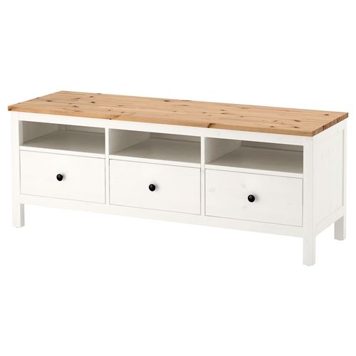 HEMNES tv sehpası, beyaz vernik-açık kahverengi, 148x47x57 cm