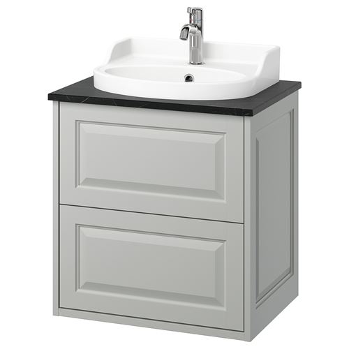 TÄNNFORSEN/TOLKEN/RUTSJÖN lavabo dolabı kombinasyonu, açık gri-siyah mermer görünüm, 62x49x76 cm, VOXNAN batarya