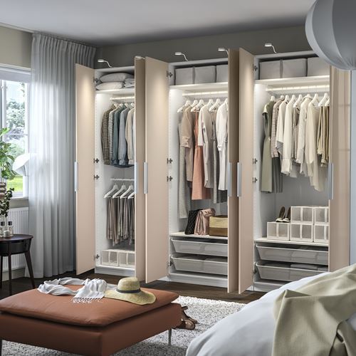 PAX/FARDAL PAX gardırop, beyaz-parlak cila açık turuncu, 300x60x236 cm