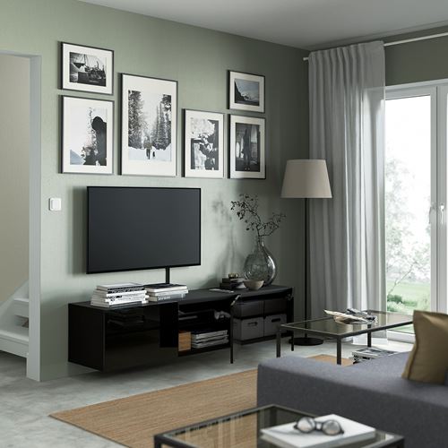 BESTÅ tv sehpası, venge-parlak cila-siyah, 180x42x38 cm, SELSVIKEN