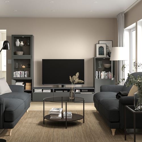 BESTÅ tv ünitesi, koyu gri, 300x42x193 cm, LAPPVIKEN/SINDVIK, fren raylı