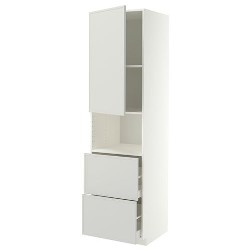 METOD/MAXIMERA mikrodalga fırın boy dolabı, ASPUDDEN açık gri, 60x60x220 cm, 1 kapaklı, 2 çekmeceli ve 2 raflı