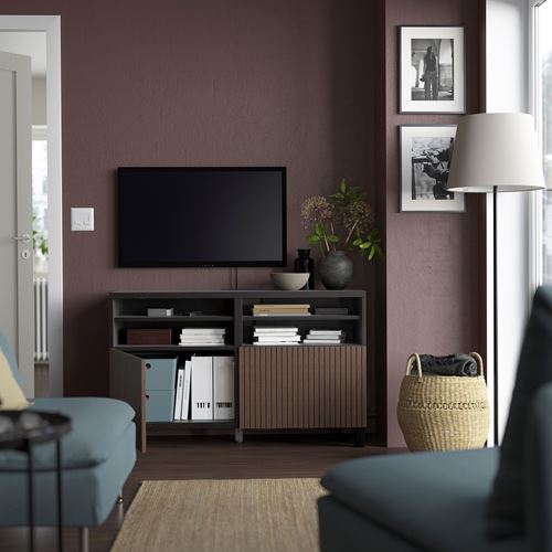 BESTÅ tv sehpası, venge-kahverengi meşe kaplama, 120x42x74 cm, BJORKOVIKEN
