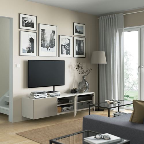 BESTÅ tv sehpası, beyaz-parlak cila-bej, 180x42x38 cm, SELSVIKEN