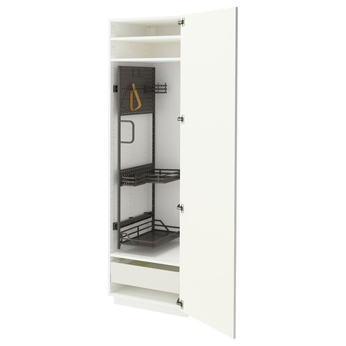 METOD/MAXIMERA temizlik dolabı, VALLSTENA beyaz-koyu gri, 60x60x200 cm, 1 kapaklı, 1 çekmeceli ve 2 raflı