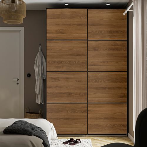 PAX/MEHAMN PAX sürgü kapaklı gardırop, gri-bej-siyah, 150x66x236 cm