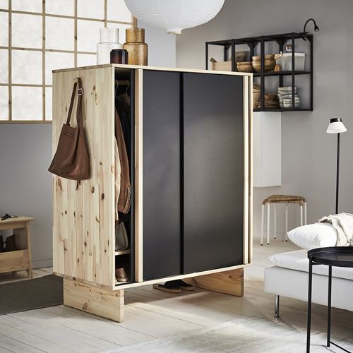 GLAMBERGET sürgü kapaklı gardırop, çam-siyah, 117x63x150 cm