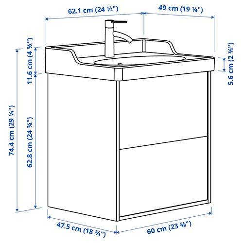 TÄNNFORSEN/RUTSJÖN lavabo dolabı kombinasyonu, beyaz, 62x49x74 cm, HAMNSKAR batarya