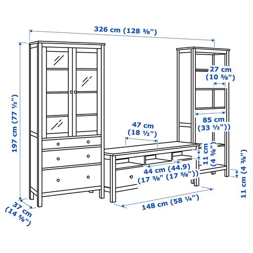 HEMNES tv ünitesi, venge-kahverengi, 326x197 cm