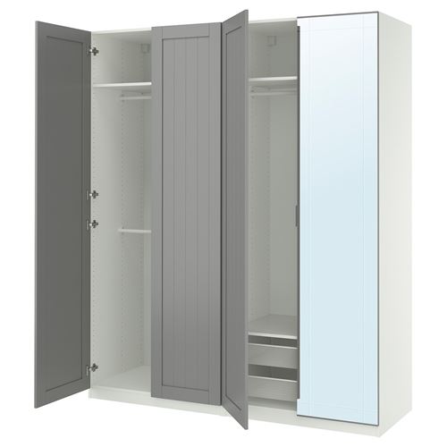 PAX/KAMMARTORP/GULLABERG PAX gardırop, beyaz-aynalı cam, 200x60x236 cm