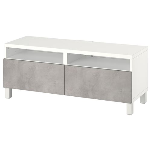 BESTÅ tv sehpası, beyaz-açık gri, 120x42x48 cm, KALLVIKEN, fren raylı