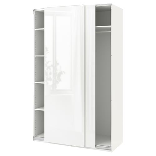 PAX/HASVIK PAX sürgü kapaklı gardırop, beyaz-parlak cila, 150x66x236 cm