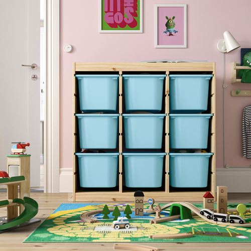 TROFAST saklama ünitesi, çam-açık mavi, 93x44x91 cm