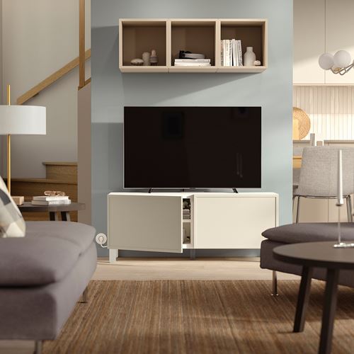BESTÅ tv sehpası, beyaz-bej, 120x42x48 cm, KRUKMAKARE