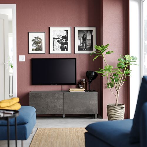 BESTÅ tv sehpası, koyu gri-koyu gri taş görünümlü, 120x42x48 cm, KALLVIKEN, STUBBARP