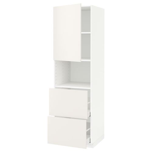 METOD/MAXIMERA mikrodalga fırın boy dolabı, VEDDINGE beyaz, 60x60x200 cm, 1 kapaklı, 2 çekmeceli ve 2 raflı
